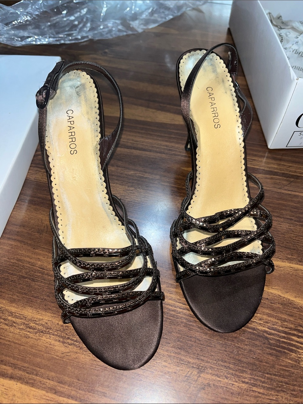 Caparros Dark Brown Strappy Slingback Heels size 9